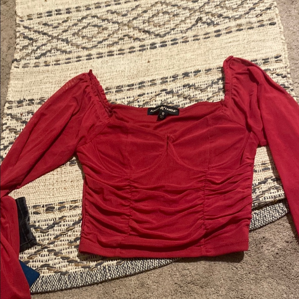Almost Famous Red Puff Sleeve Ruched Crop Top
